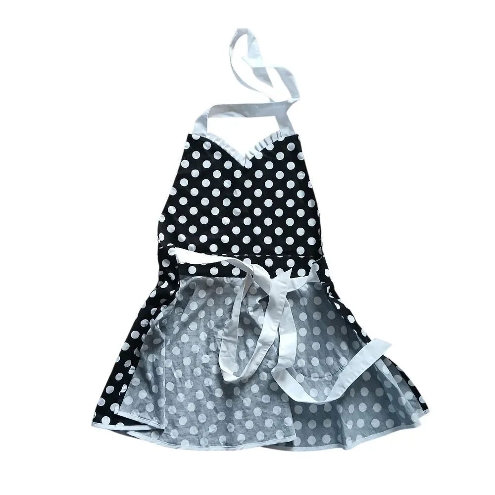 Martha Stewart Black and White Polka Dot Apron Sweetheart Neckline 100% Cotton